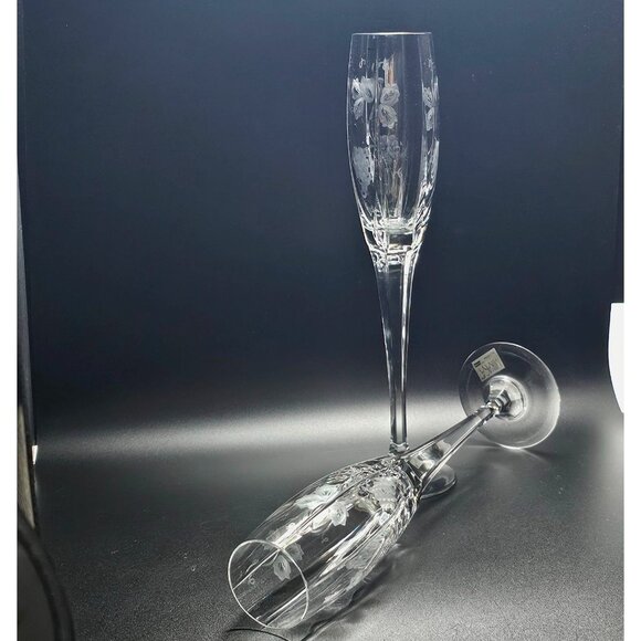 2 Mikasa Bacchus Champagne Flutes 10.7" fine crystal grape vine cut glass elegan - Picture 3 of 10